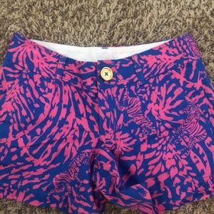 lilly pulitzer shorts 00 callahan Pink Blue Zebra Pockets Gold Button
